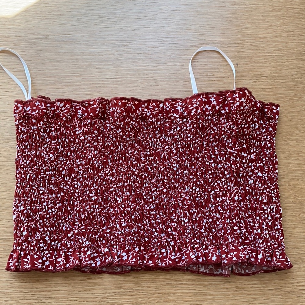 Red and white patterned tube top